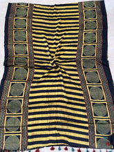 Load image into Gallery viewer, Ajrakh Modal Silk Striped Yellow Green
