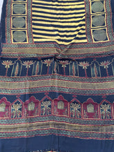 Load image into Gallery viewer, Ajrakh Modal Silk Striped Yellow Green