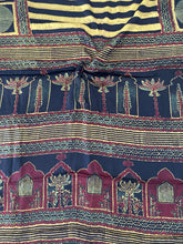 Load image into Gallery viewer, Ajrakh Modal Silk Striped Yellow Green