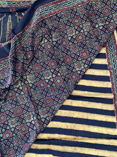 Load image into Gallery viewer, Ajrakh Modal Silk Striped Yellow Green