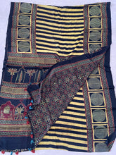 Load image into Gallery viewer, Ajrakh Modal Silk Striped Yellow Green