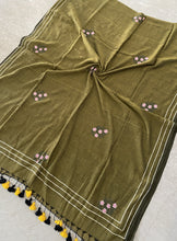 Load image into Gallery viewer, Olive Green Gota Patti Mirror Mul Cotton