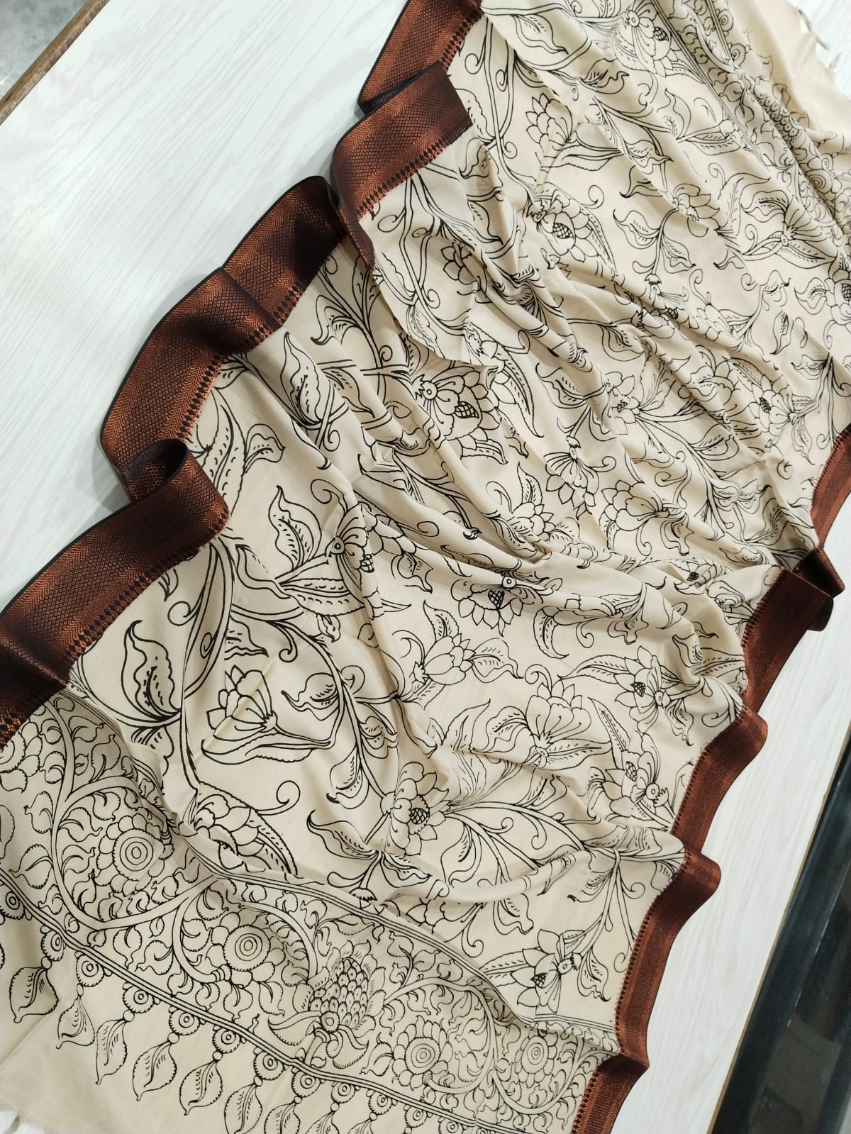 Thavare Charcoal Pen Kalamkari Dupatta