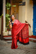 Load image into Gallery viewer, Ajrakh Modal Silk Red Tissue Pallu Saree