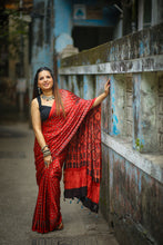 Load image into Gallery viewer, Ajrakh Modal Silk Red Tissue Pallu Saree