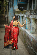 Load image into Gallery viewer, Ajrakh Modal Silk Red Tissue Pallu Saree