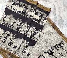 Load image into Gallery viewer, Bangalore Silk Pen Kalamkari - Off white & Black