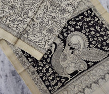 Load image into Gallery viewer, Bangalore Silk Pen Kalamkari - Off white & Black