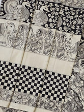 Load image into Gallery viewer, Chenoori Silk Pen Kalamkari - Off White and Black