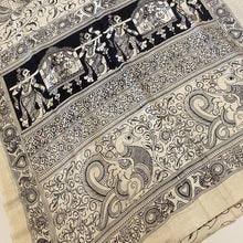 Load image into Gallery viewer, Chenoori Silk Pen Kalamkari - Off white & Black