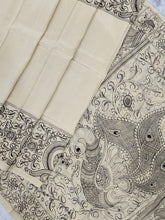 Load image into Gallery viewer, Chenoori Silk Pen kalamkari - Off White and Black