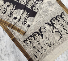 Load image into Gallery viewer, Bangalore Silk Pen Kalamkari - Off white & Black