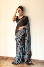 Load image into Gallery viewer, Ajrakh Modal Silk Blue & Black