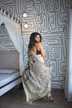 Load image into Gallery viewer, Chenoori Silk Pen Kalamkari - Off white & Black