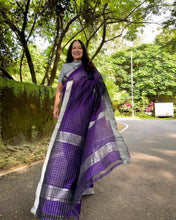 Load image into Gallery viewer, Mangalam - Purple Navy Blue Chequered