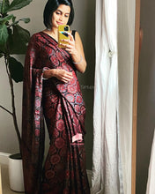 Load image into Gallery viewer, Ajrakh Modal Silk Saree Black & Red