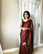 Load image into Gallery viewer, Ajrakh Modal Silk Saree Black & Red