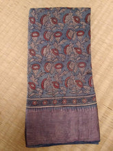 Load image into Gallery viewer, Temple Border Blue - Ajrakh Hand Block Printed Mangalgiri Pure Silk Cotton Saree