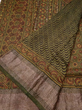 Load image into Gallery viewer, Kanchi Border Green - Ajrakh Hand Block Printed Mangalgiri Pure Silk Cotton Saree