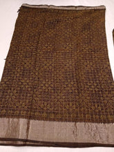 Load image into Gallery viewer, Temple Border Greenish Black - Ajrakh Hand Block Printed Mangalgiri Pure Silk Cotton Saree