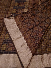Load image into Gallery viewer, Temple Border Greenish Black - Ajrakh Hand Block Printed Mangalgiri Pure Silk Cotton Saree