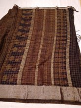 Load image into Gallery viewer, Temple Border Greenish Black - Ajrakh Hand Block Printed Mangalgiri Pure Silk Cotton Saree