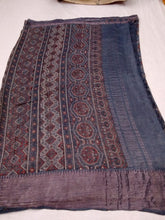 Load image into Gallery viewer, Temple Border Blue - Ajrakh Hand Block Printed Mangalgiri Pure Silk Cotton Saree