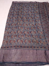 Load image into Gallery viewer, Temple Border Blue - Ajrakh Hand Block Printed Mangalgiri Pure Silk Cotton Saree