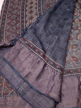 Load image into Gallery viewer, Temple Border Blue - Ajrakh Hand Block Printed Mangalgiri Pure Silk Cotton Saree