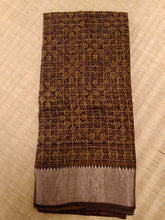 Load image into Gallery viewer, Temple Border Greenish Black - Ajrakh Hand Block Printed Mangalgiri Pure Silk Cotton Saree