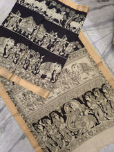 Load image into Gallery viewer, Bangalore Silk Pen Kalamkari - Off white & Black