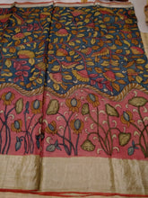 Load image into Gallery viewer, Pure Silk Pen Kalamkari - Blue & Pink