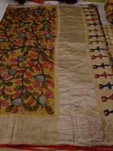 Load image into Gallery viewer, Pure Silk Pen Kalamkari - Blue & Pink