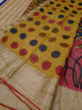 Load image into Gallery viewer, Pure Silk Pen Kalamkari - Blue & Pink