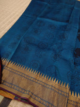 Load image into Gallery viewer, Pure Silk Pen Kalamkari - Black & Blue
