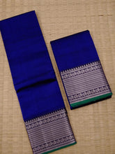 Load image into Gallery viewer, Temple Border Saree Blue with Peacocks