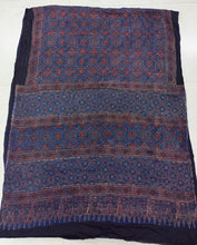 Load image into Gallery viewer, Ajrakh Modal Silk Saree Blueish Black Red