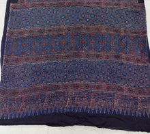 Load image into Gallery viewer, Ajrakh Modal Silk Saree Blueish Black Red