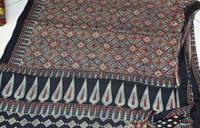 Load image into Gallery viewer, Ajrakh Modal Silk Blackish Tissue Pallu Saree