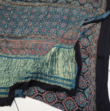 Load image into Gallery viewer, Ajrakh Modal Silk Black Tissue Pallu Saree