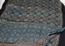 Load image into Gallery viewer, Ajrakh Modal Silk Black Tissue Pallu Saree