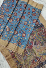 Load image into Gallery viewer, Tussar Silk Pen Kalamkari - Blue