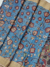 Load image into Gallery viewer, Tussar Silk Pen Kalamkari - Blue
