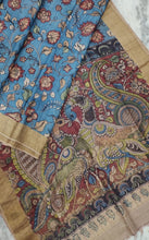 Load image into Gallery viewer, Tussar Silk Pen Kalamkari - Blue