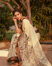Load image into Gallery viewer, Bangalore Silk Pen Kalamkari - Off white &amp; Black
