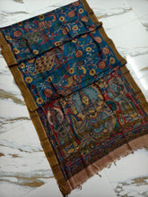 Load image into Gallery viewer, Tussar Silk Pen Kalamkari - Floral Saraswati
