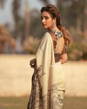 Load image into Gallery viewer, Bangalore Silk Pen Kalamkari - Off white &amp; Black
