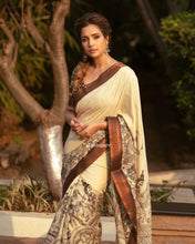 Load image into Gallery viewer, Bangalore Silk Pen Kalamkari - Off white &amp; Black
