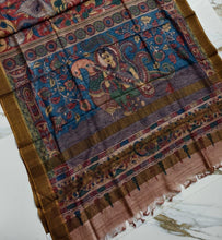 Load image into Gallery viewer, Tussar Silk Pen Kalamkari - Floral Sharada
