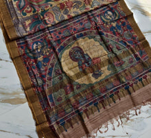 Load image into Gallery viewer, Tussar Silk Pen Kalamkari - Floral Yellow
